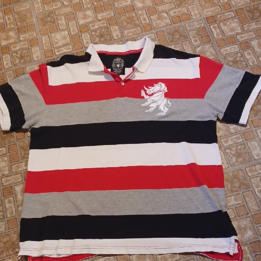 Ecko Unlimited The Royal Rhino Red, Black, and Gray Striped Polo Size XXXlarge